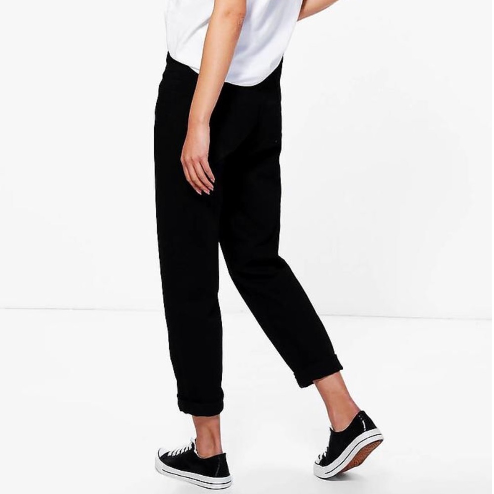 NWT High Rise Roll Hem Mom Black Denim Jeans 10 - Picture 2 of 3